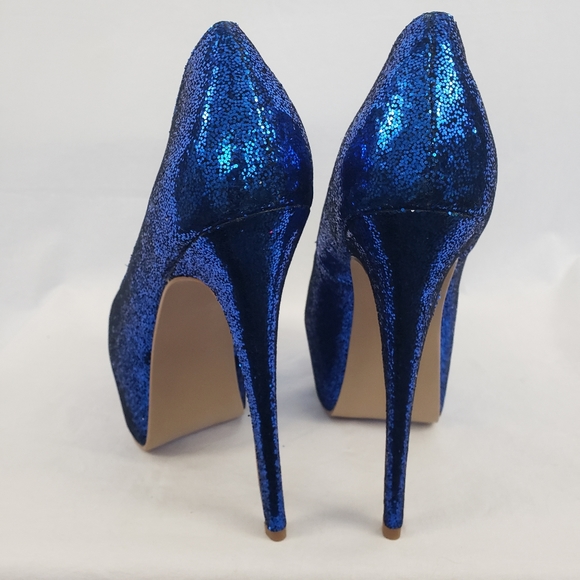 Glitter Platform Stilettos Sky High and Sexy! Sparkle Blue Size 9 - Picture 2 of 6